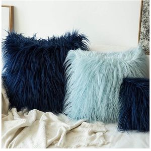 Navy Blue Faux Fur Pillow Case